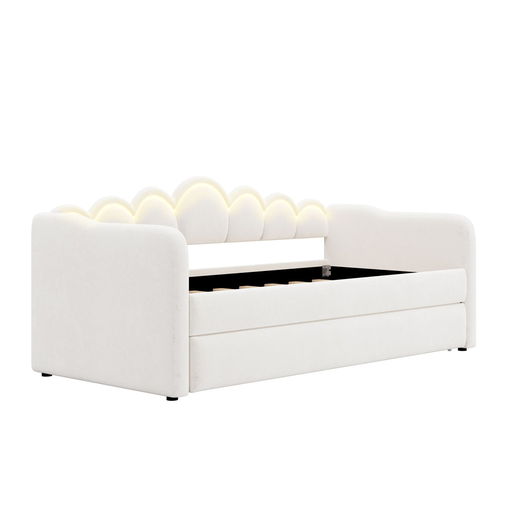 Upholstered Daybed With Adjustable LED Trundle
