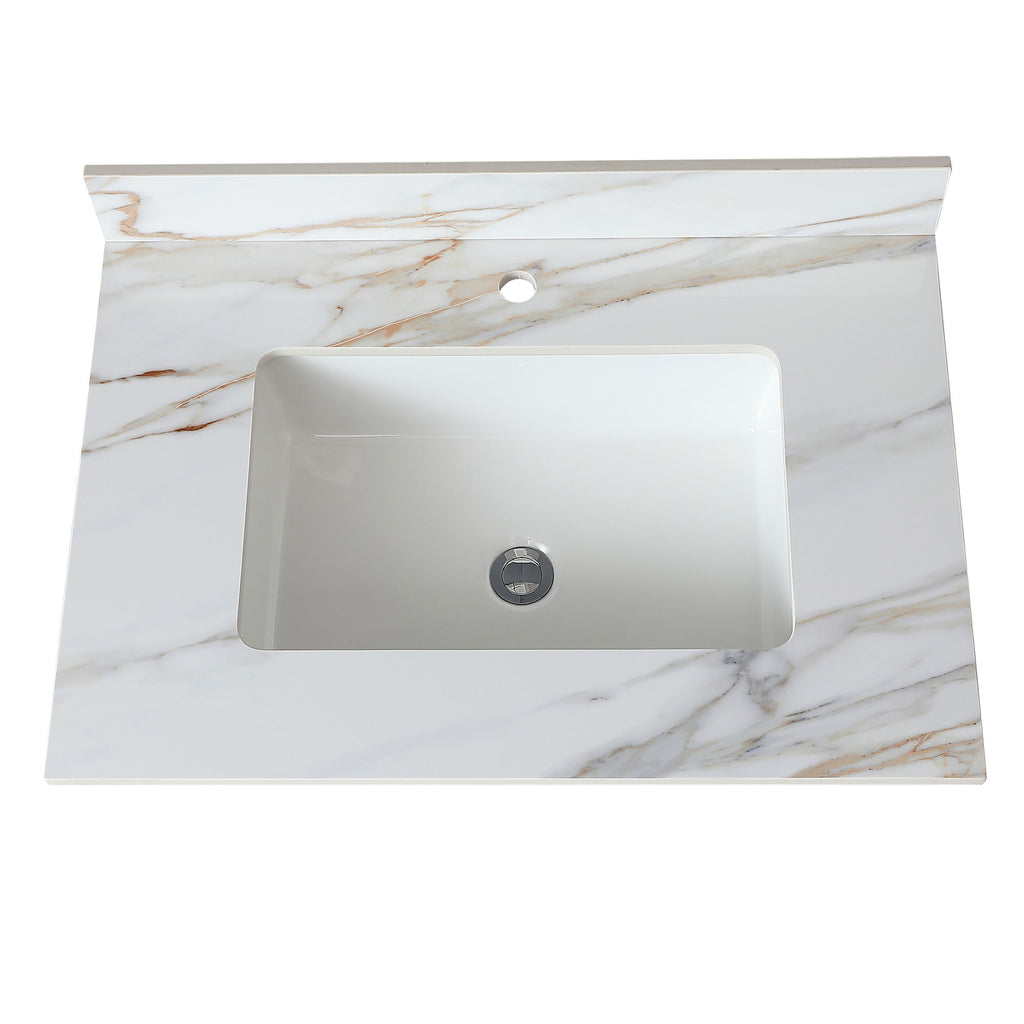 Elegant Vanity Top With Undermount Sink And Backsplash, Sintered Stone