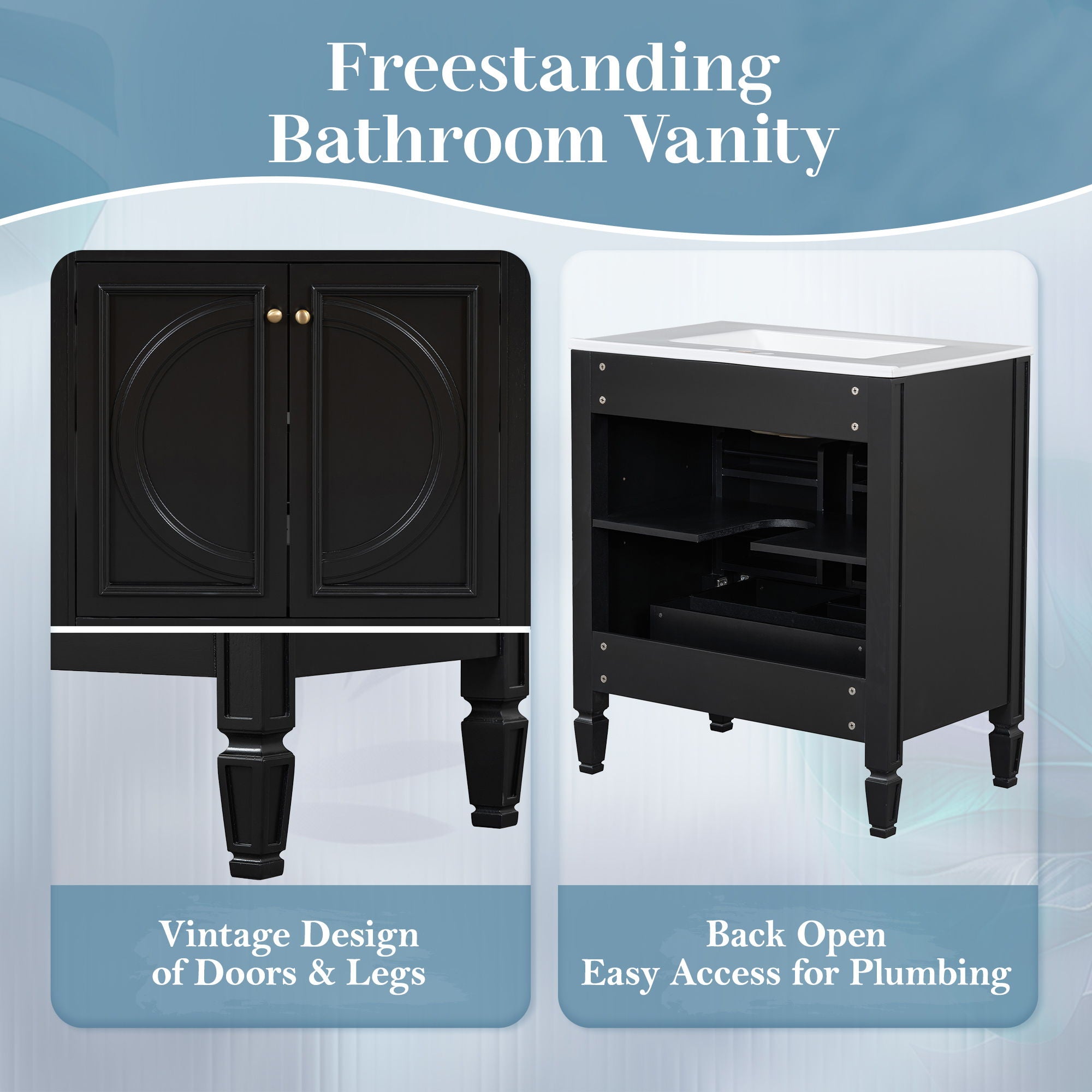 Bathroom Vanity With Sink With 2 Doors And Adjustable Shelf