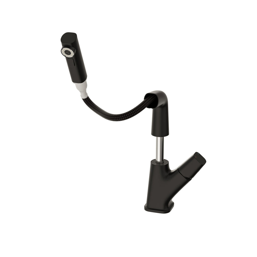 Pull Down Bathroom Sink Faucet With Three Water Modes And Construction - Matte Black