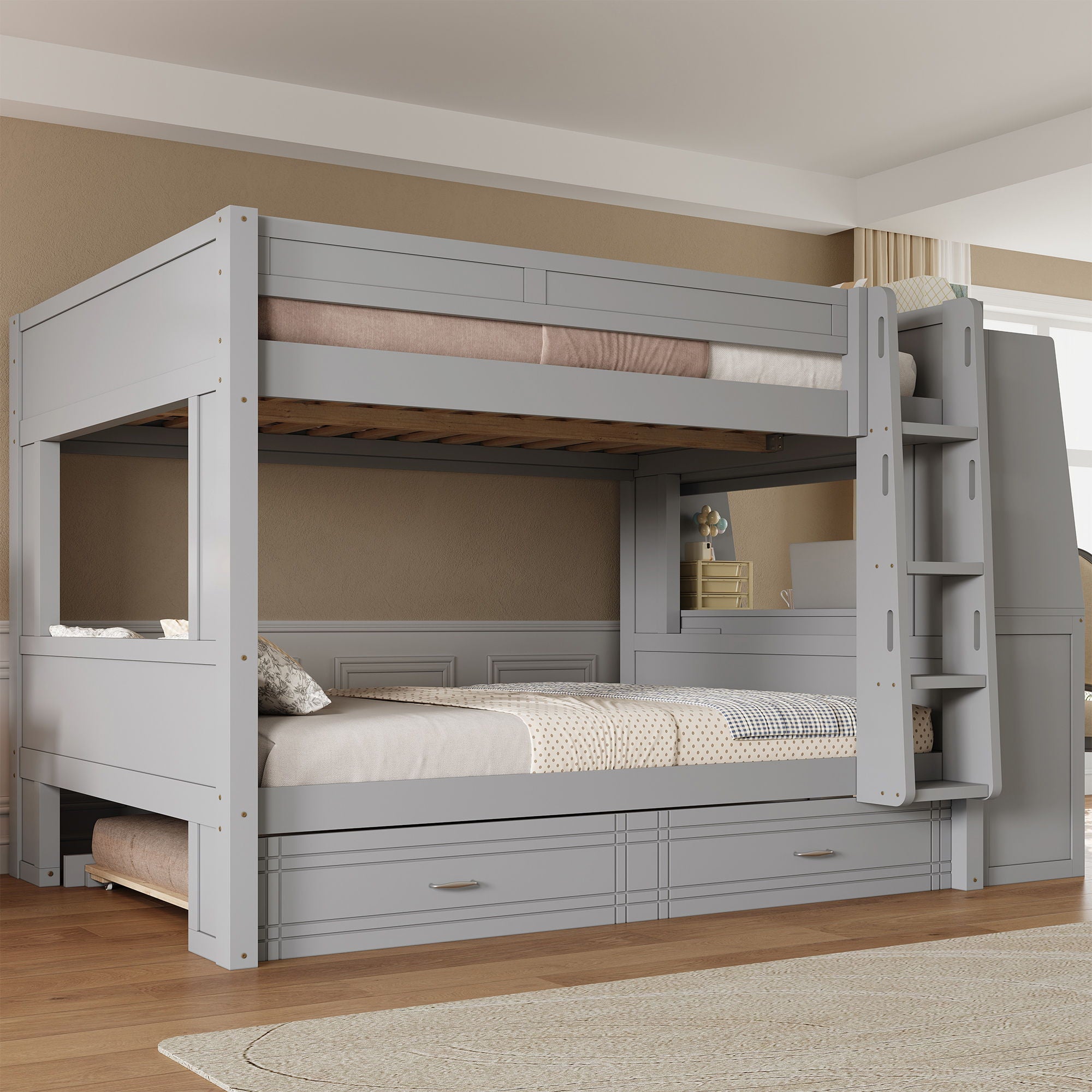 Multifunctional Bunk Bed With Desk, Bookshelves