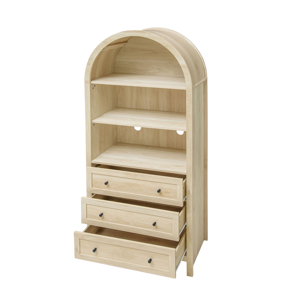 Arched Kitchen Pantry, Modern Farmhouse Wood Kitchen Storage Cabinets, Arched Storage Display Cabinet With Adjustable Shelves, Versatile Cupboard For Kitchen, Dining Room, Living Room - Natural