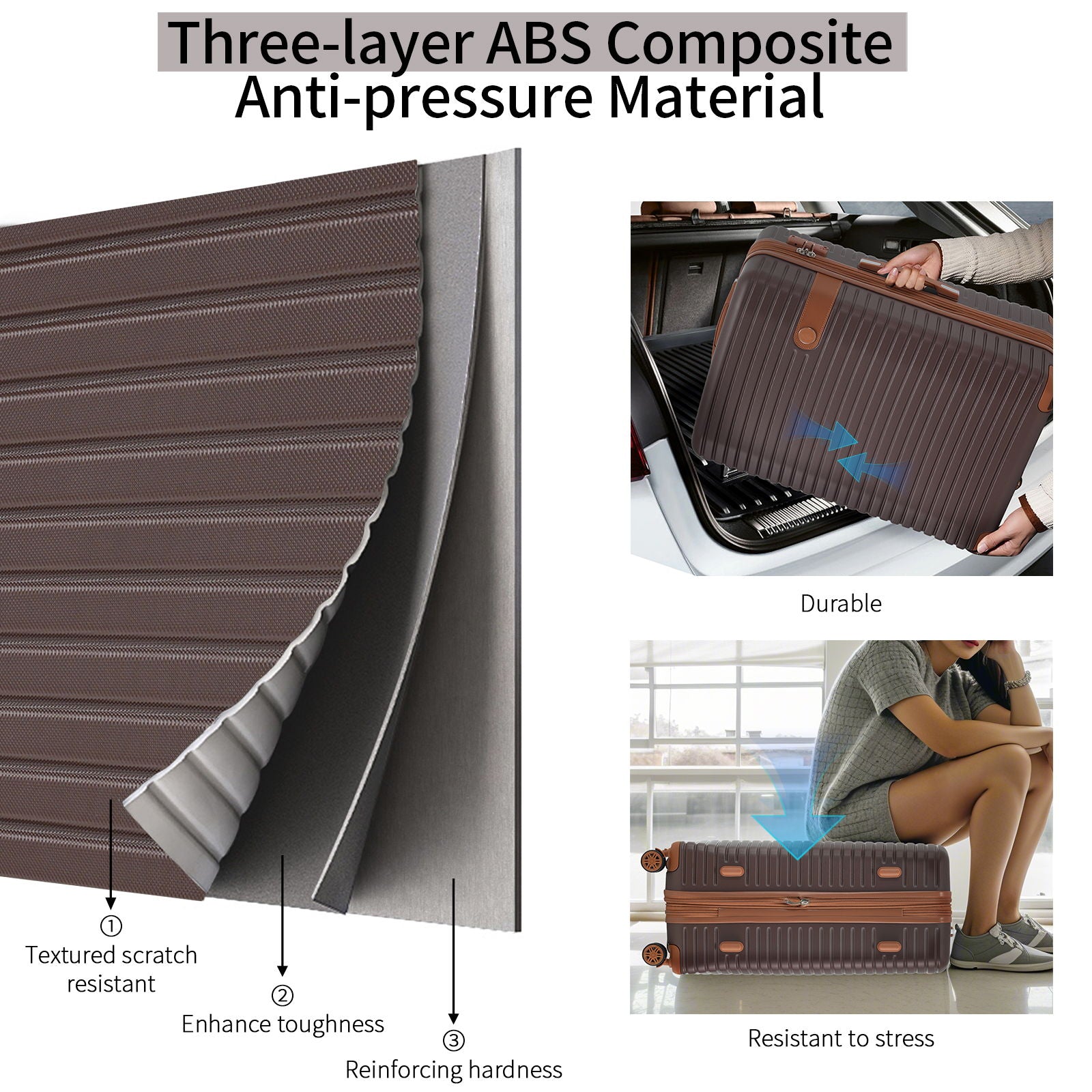 4 Piece Luggage Suitcase Set, Hard Shell Lightweight Expandable Travel Luggage With 4 Packing Cubes