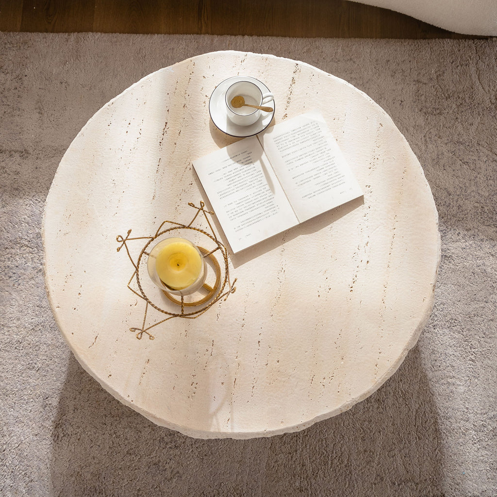 Round Coffee Table & Smooth Texture For Living Room - Light Beige