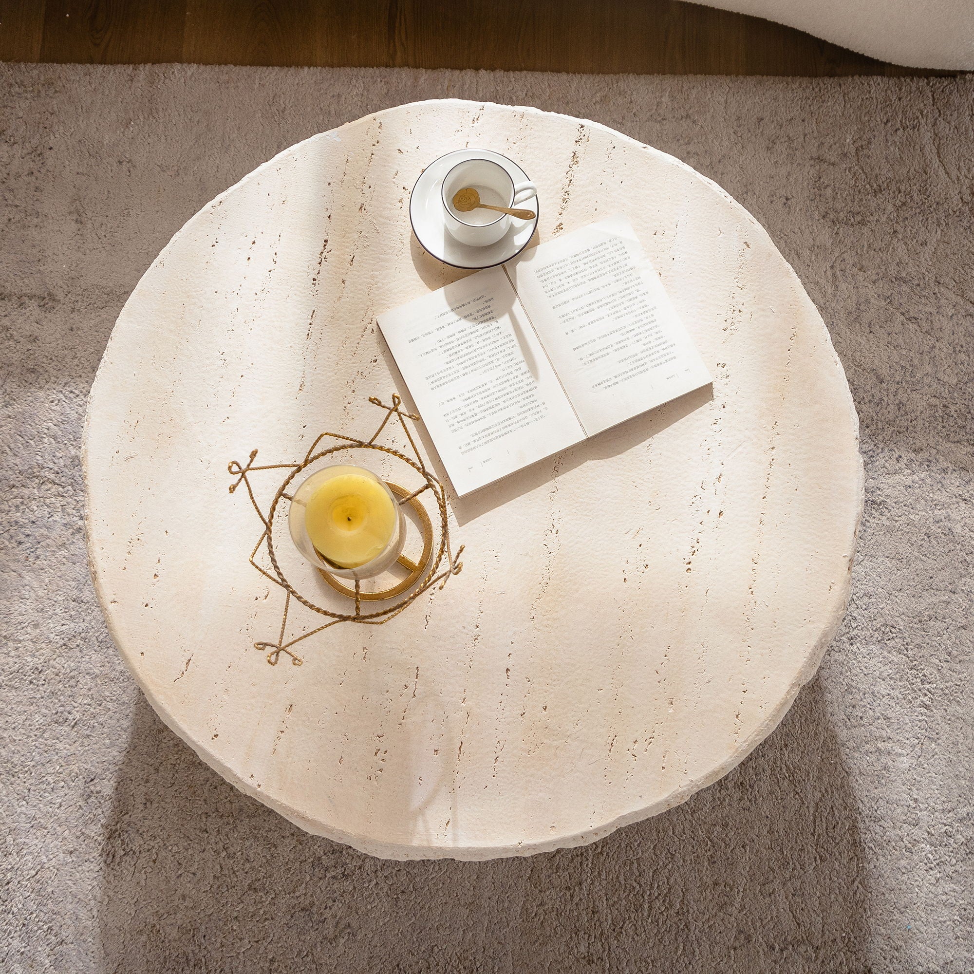 Round Coffee Table & Smooth Texture For Living Room - Light Beige