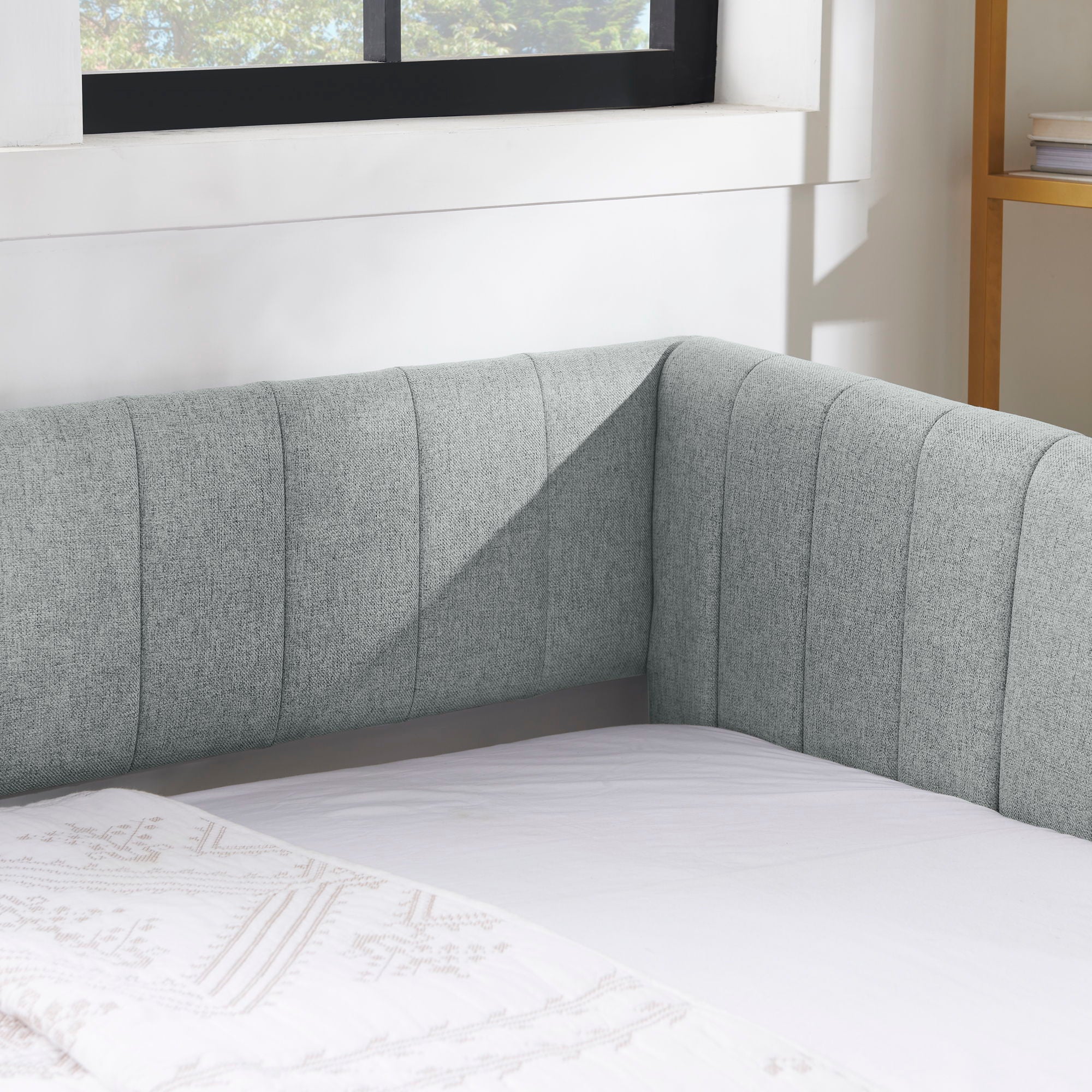 Upholstered Daybed With Trundle With Vertical Stripes