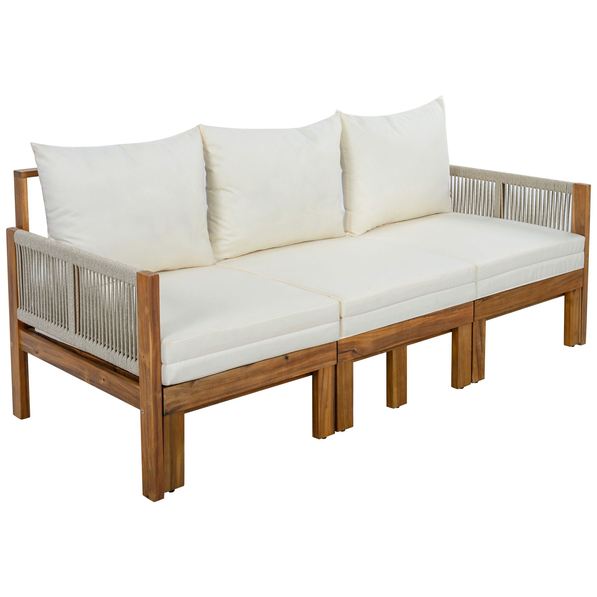 Outdoor Daybed, Patio Sofa Bed, 3 Seat Convertible Sunbed