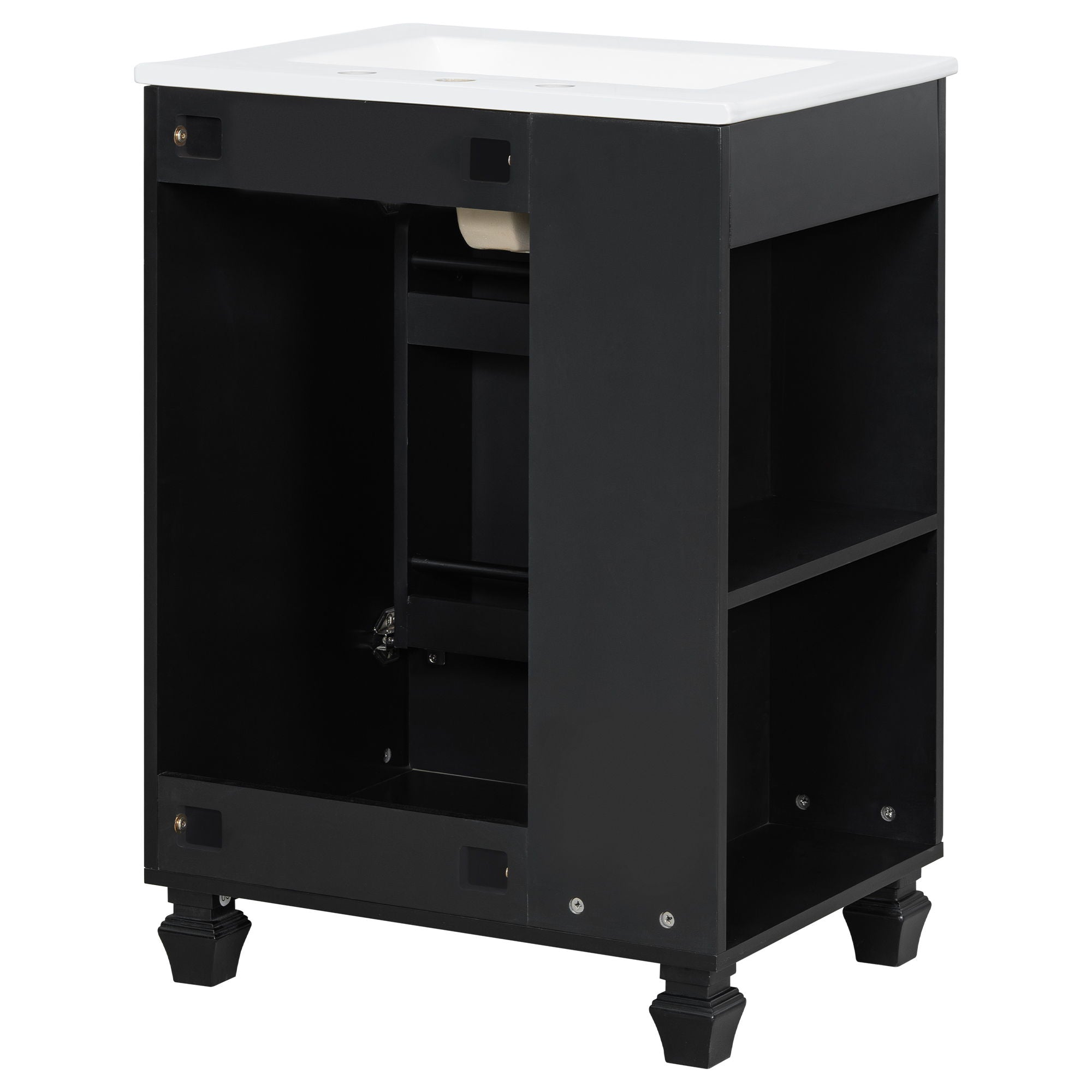 Classic Retro Bathroom Vanity With Sink, Door Shelf, Side Open Storage Frame