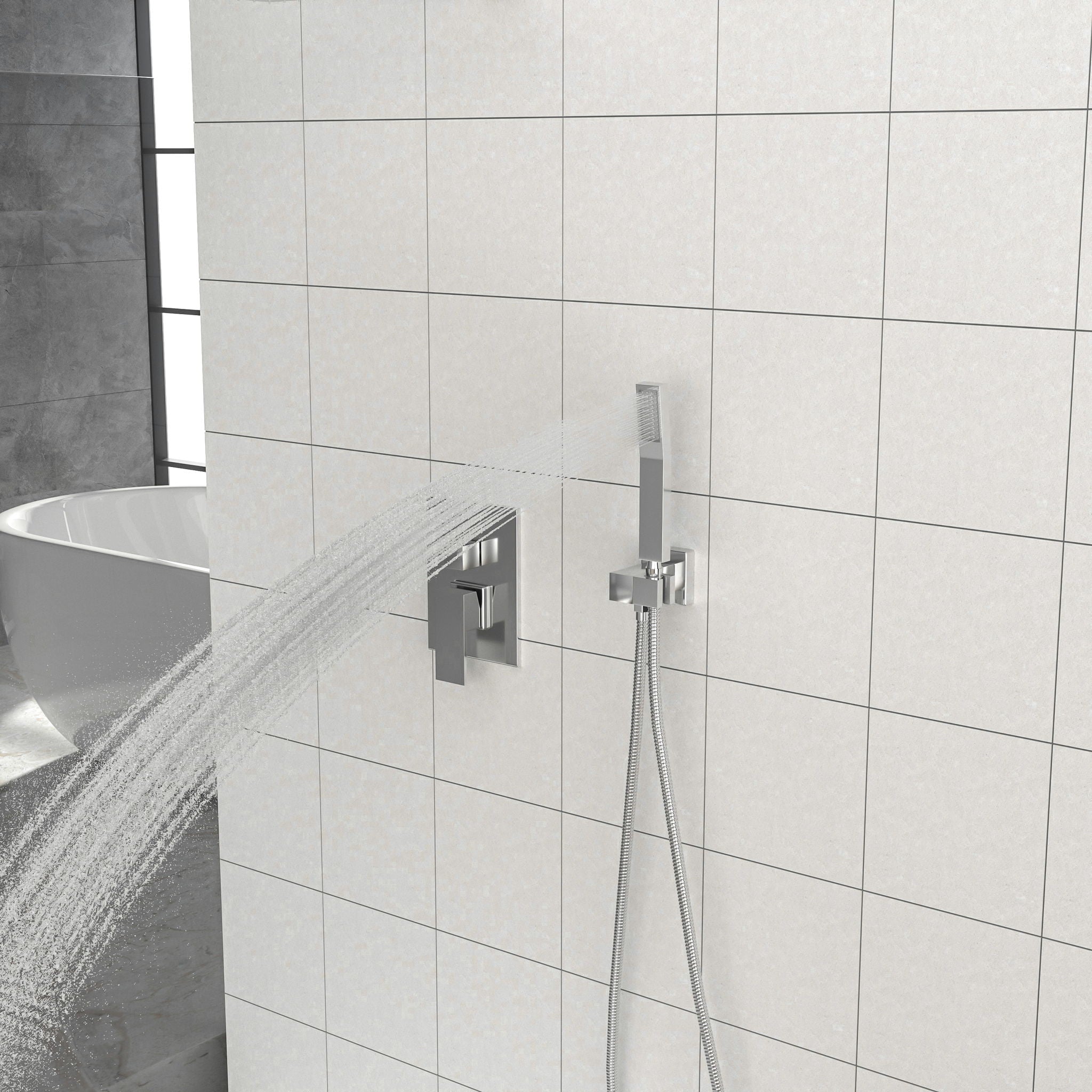 Dual Shower Head System With 12" Square Rain Shower And Rough In Valve