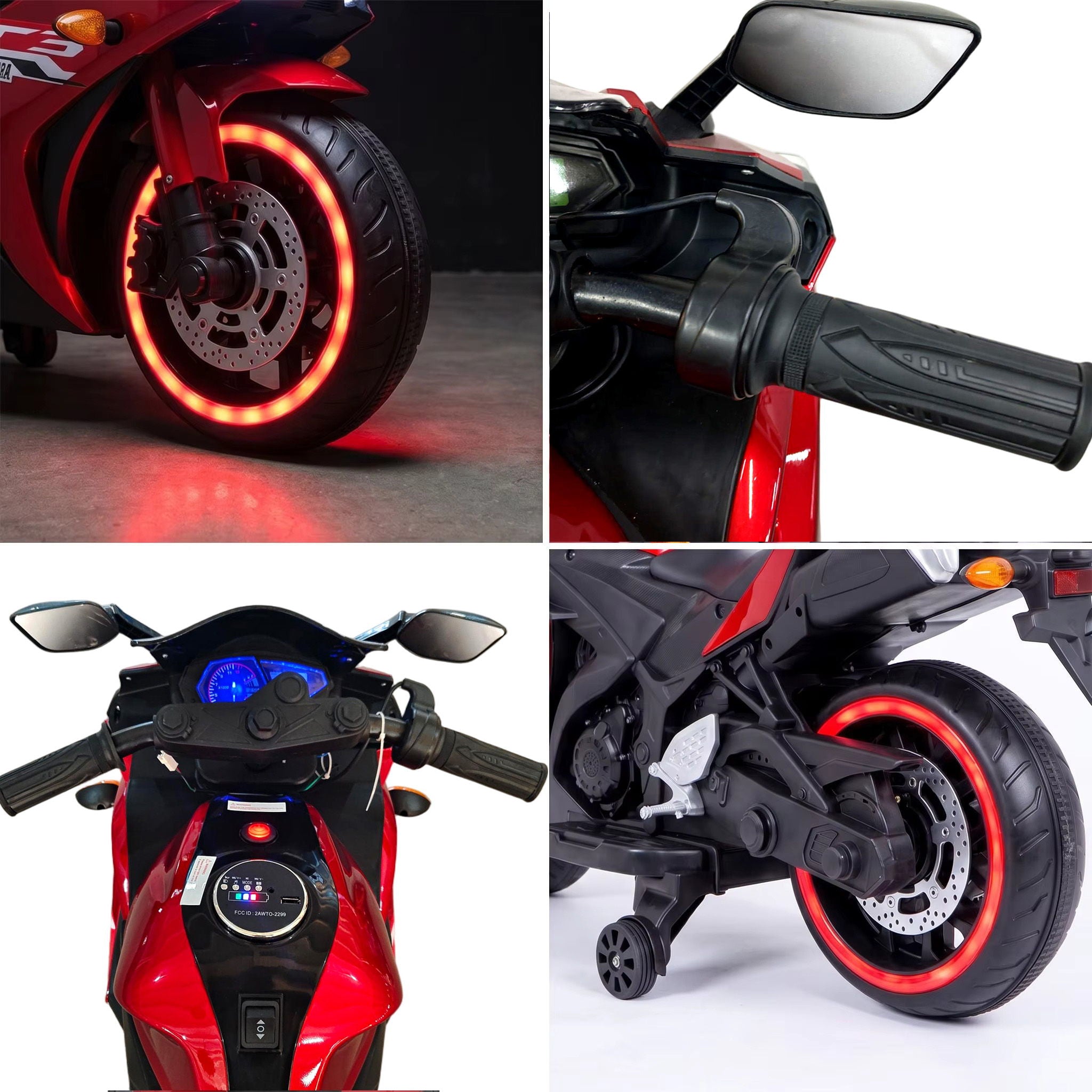 Kids 12V Motorcycle With Training Wheels, Manual Throttle, And Lighting Wheels For Boys And Girls Ages 3-6 - Red