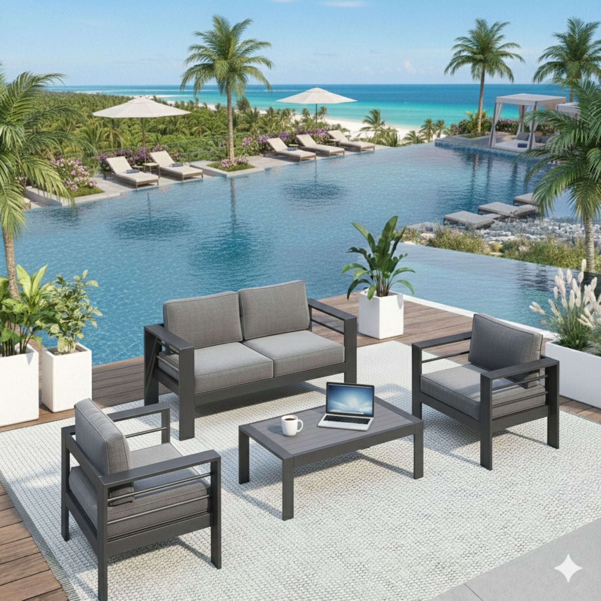 Outdoor Patio Set, All-Weather & Thick Cushions