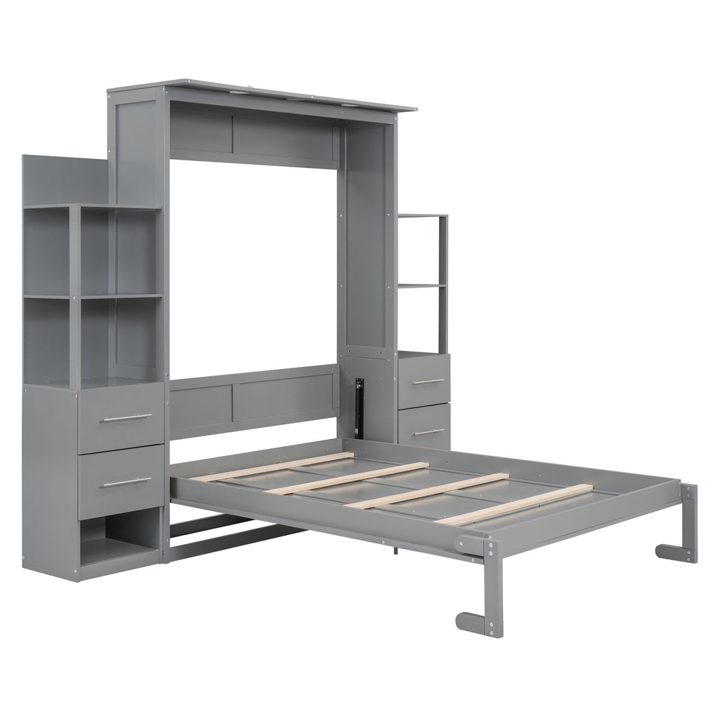 Murphy Wall Bed With LED Lights, Shelves And Drawers