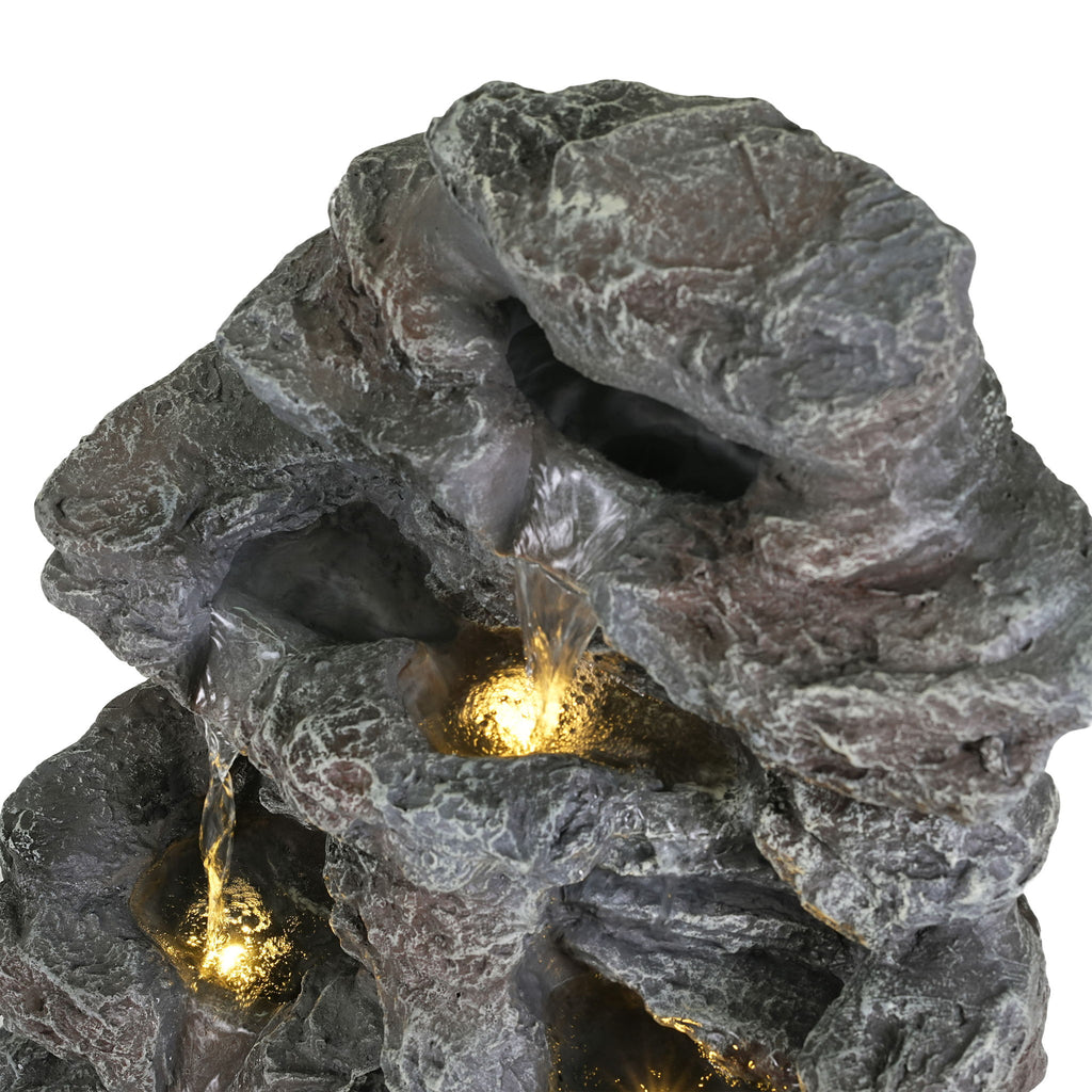 Concrete Rock Waterfall Fountain With LED Lights, Outdoor Garden Decor