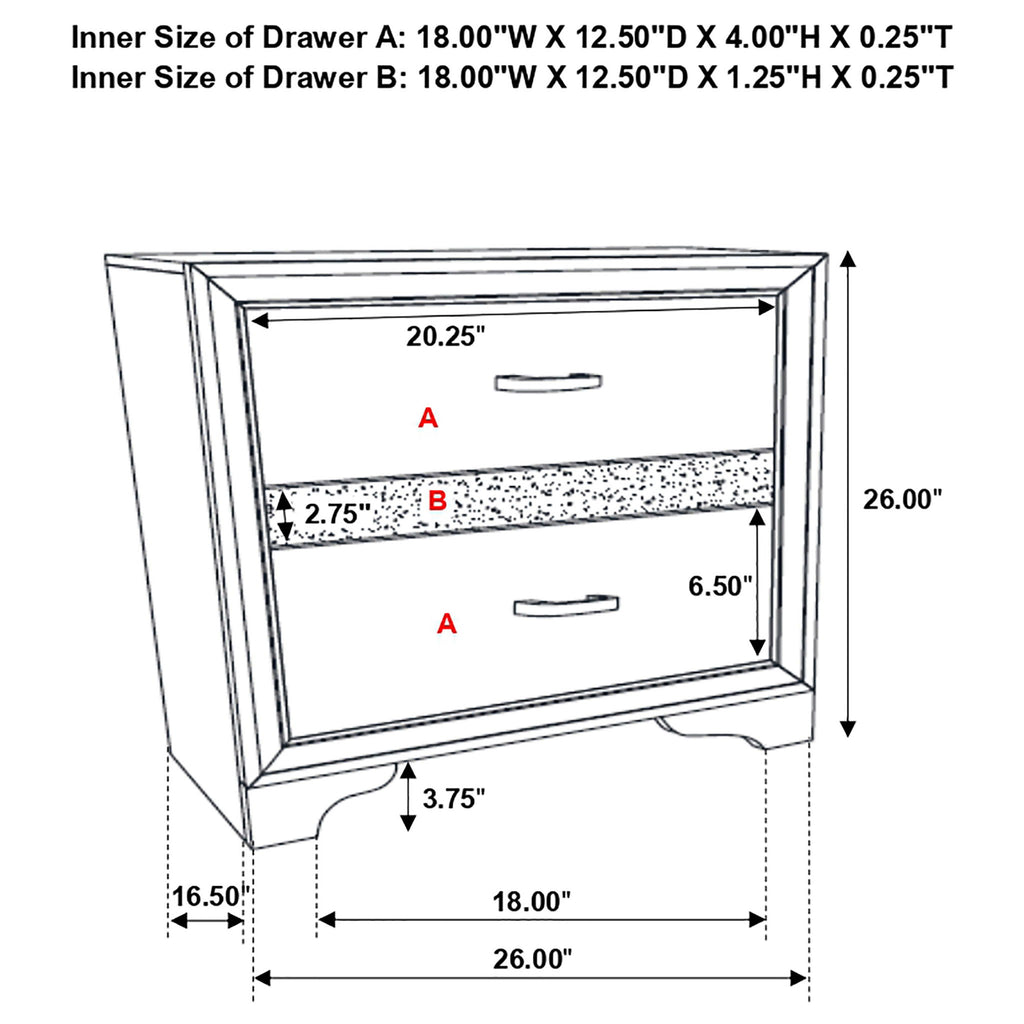 Transitional 2 Drawer Nightstand With Hidden Jewelry Tray