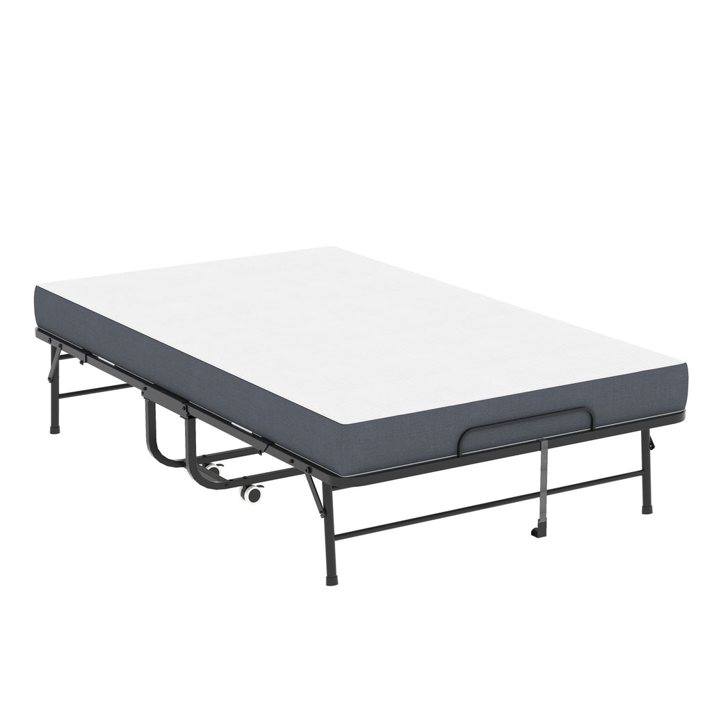 Twin Wide Folding Bed For Tall People, Extra Long & Wide Rollaway With Memory Foam, Heavy-Duty - Black