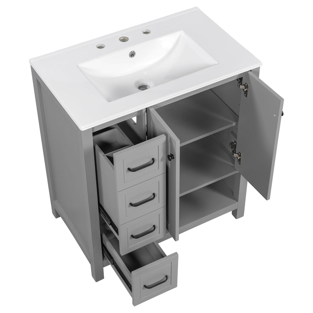 Bathroom Vanity With Sink Top, Bathroom Vanity Cabinet With 2 Doors And 2 Drawers, Open Shelf