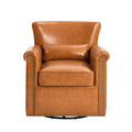 Swivel Accent Chair With Rolled Arm, Sewn Pillow Back, Nailhead Trim For Living Room