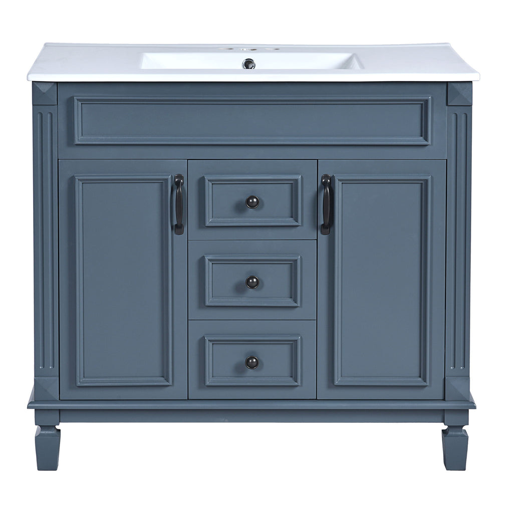 Bathroom Vanity With Top Sink, Mirror Cabinet, 2 Soft Closing Doors & 2 Drawers