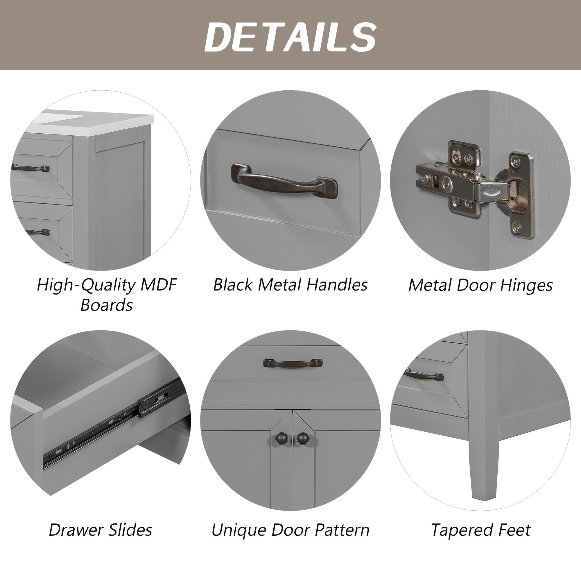 Modern Bathroom Vanity Base Only, 2 Doors And 3 Drawers