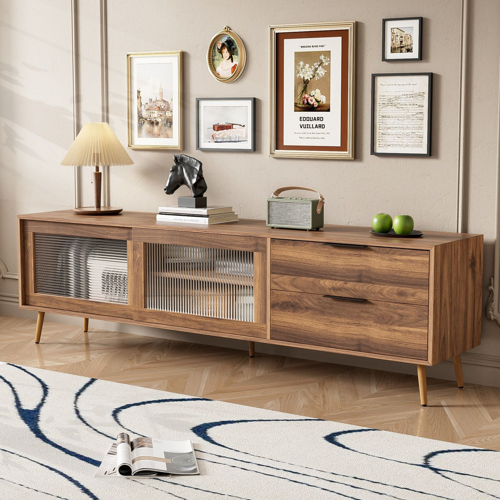 TV Stand, Media Console With 2 Doors, 2 Drawers & Storage Cabinet - Walnut