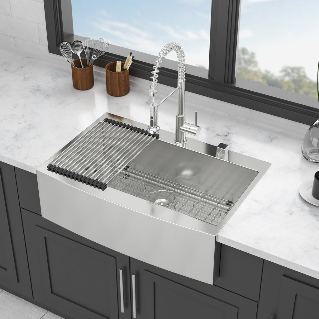 Farmhouse Style Topmount Apron Front Kitchen Sink With Easy Maintenance In Stainless Steel - Black