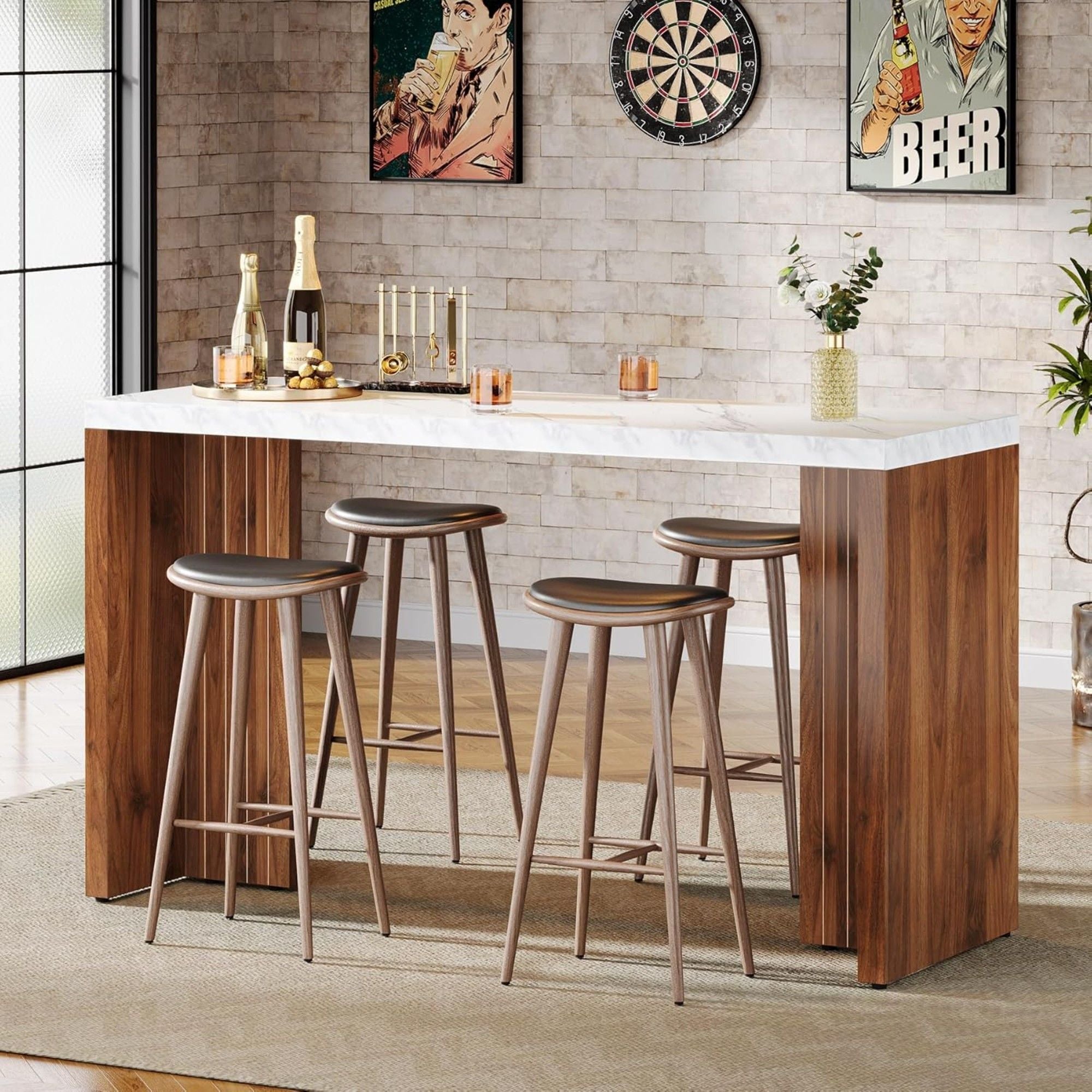 Home Bar Height Table For Kitchen - Brown / White