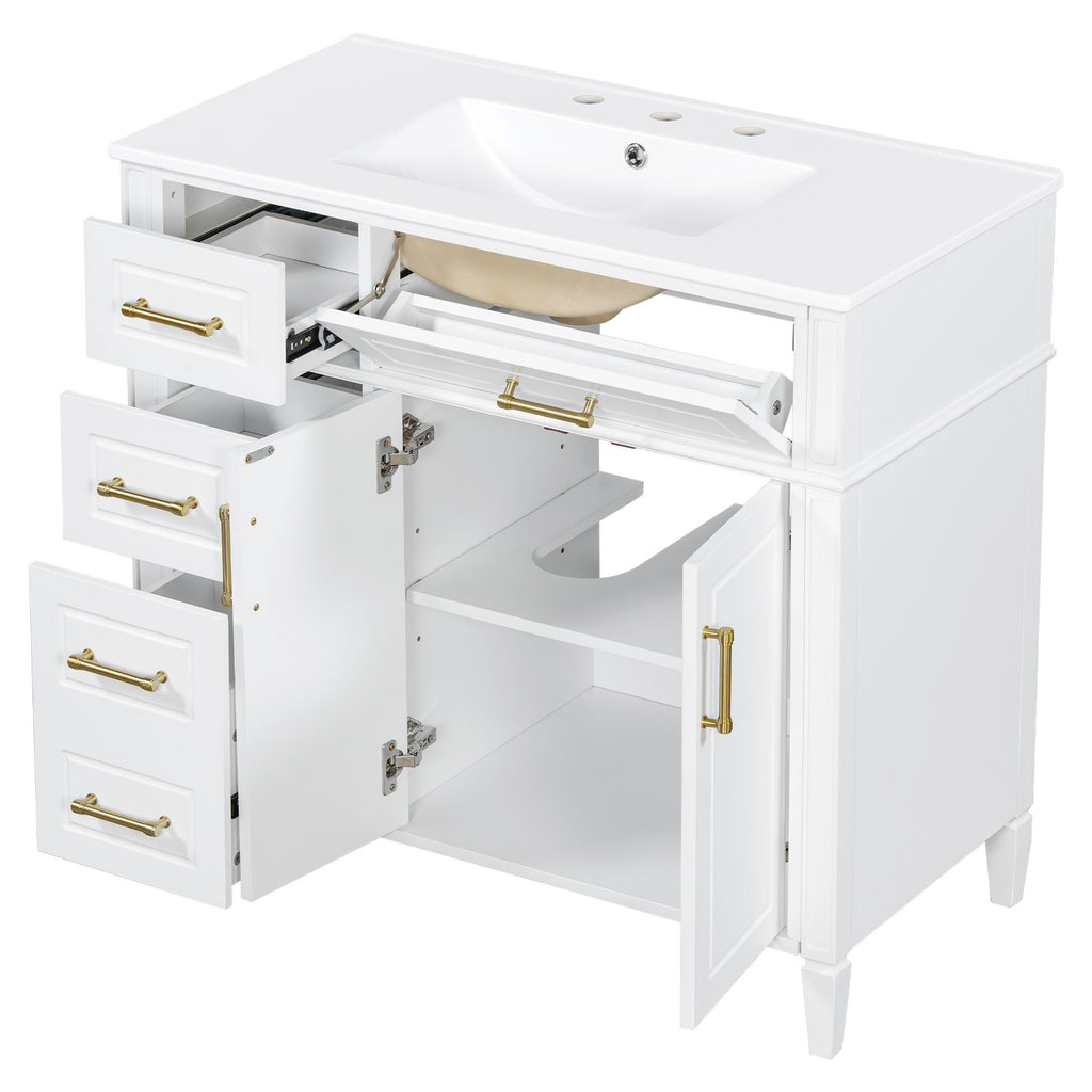 Bathroom Vanity With Sink, 4 Drawers, 2 Doors