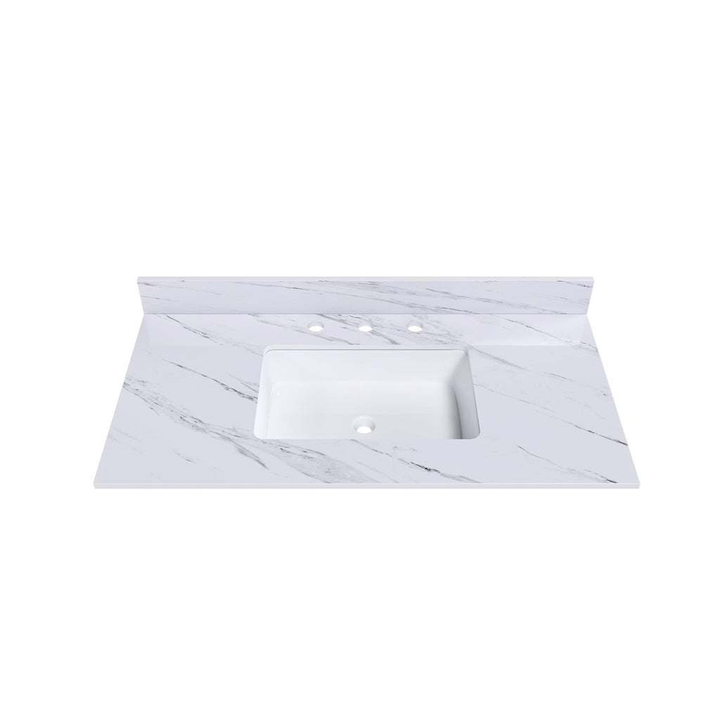 Bianco Carrara Venato Elegant Marble Vanity Top, Bathroom Vanity With Undermount Sink, Sintered Stone
