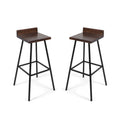 Outdoor Bar Stool With Low Backrests And Wood Seats (Set of 2) - Dark Brown / Black