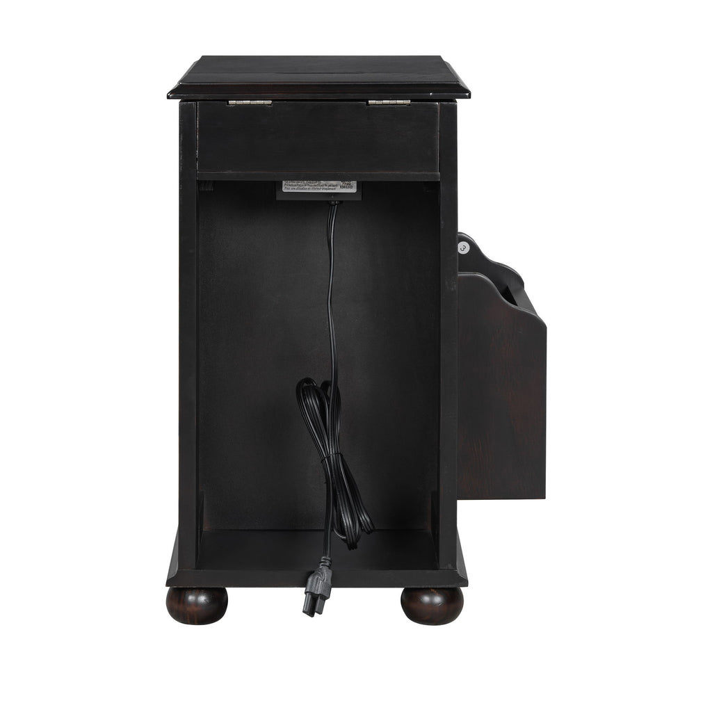 Vintage Flip Top Side Table With USB Ports