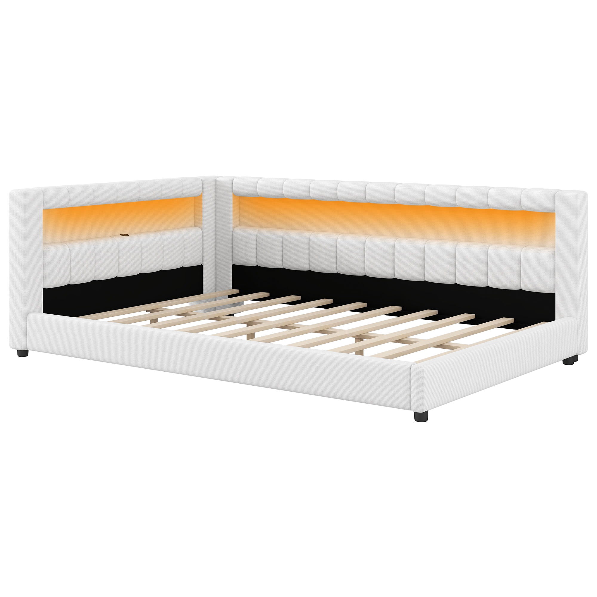 Upholstered Platform Bed With LED Belt And USB Ports