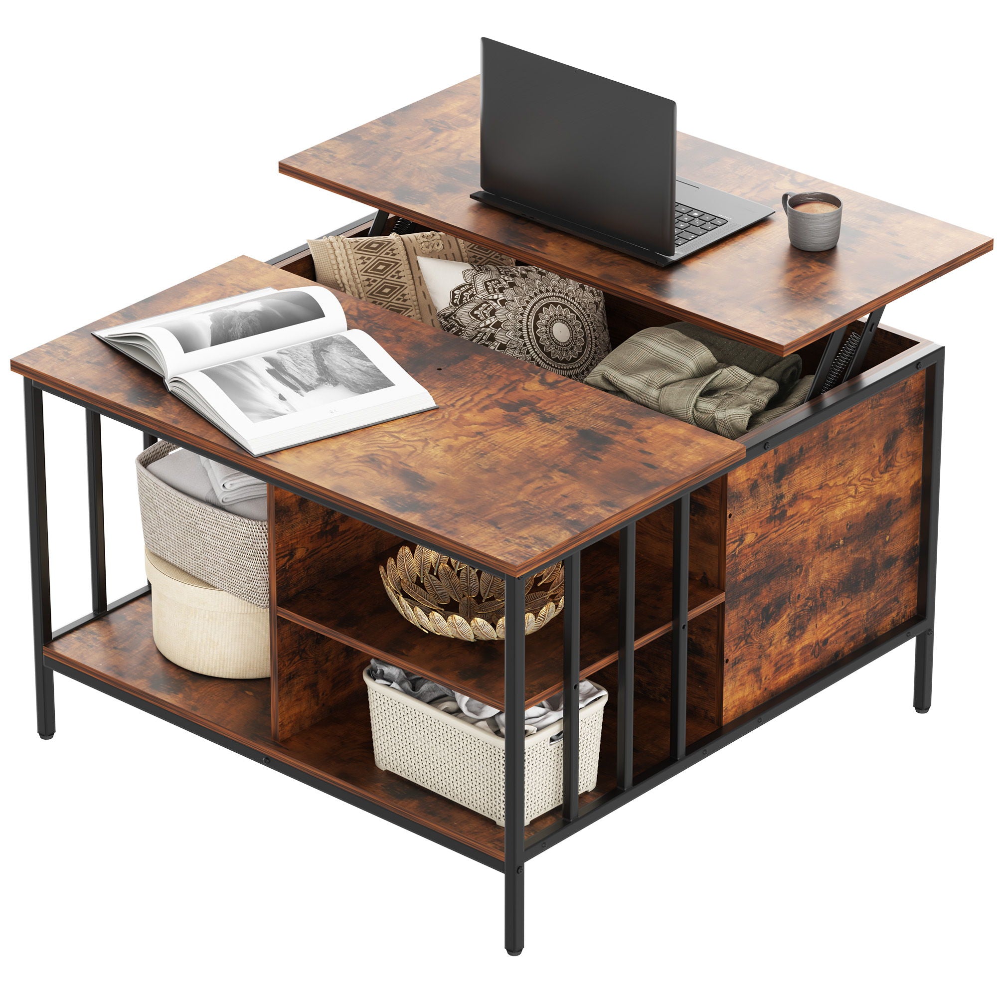 Lift Top Coffee Table With Storage Adjustable Height - Black