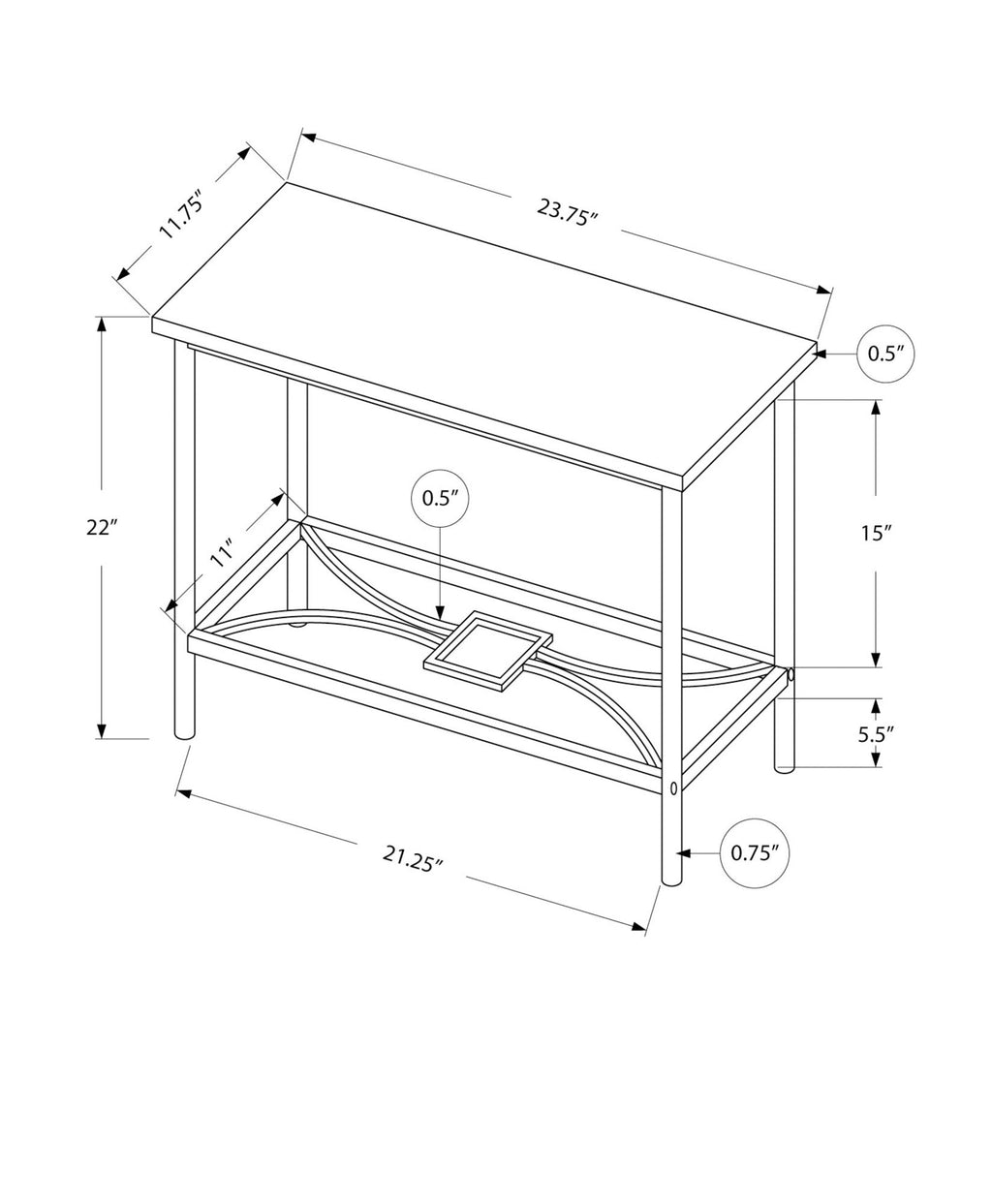Accent Side Table, Narrow, Small, 2 Tier, Elegant Design