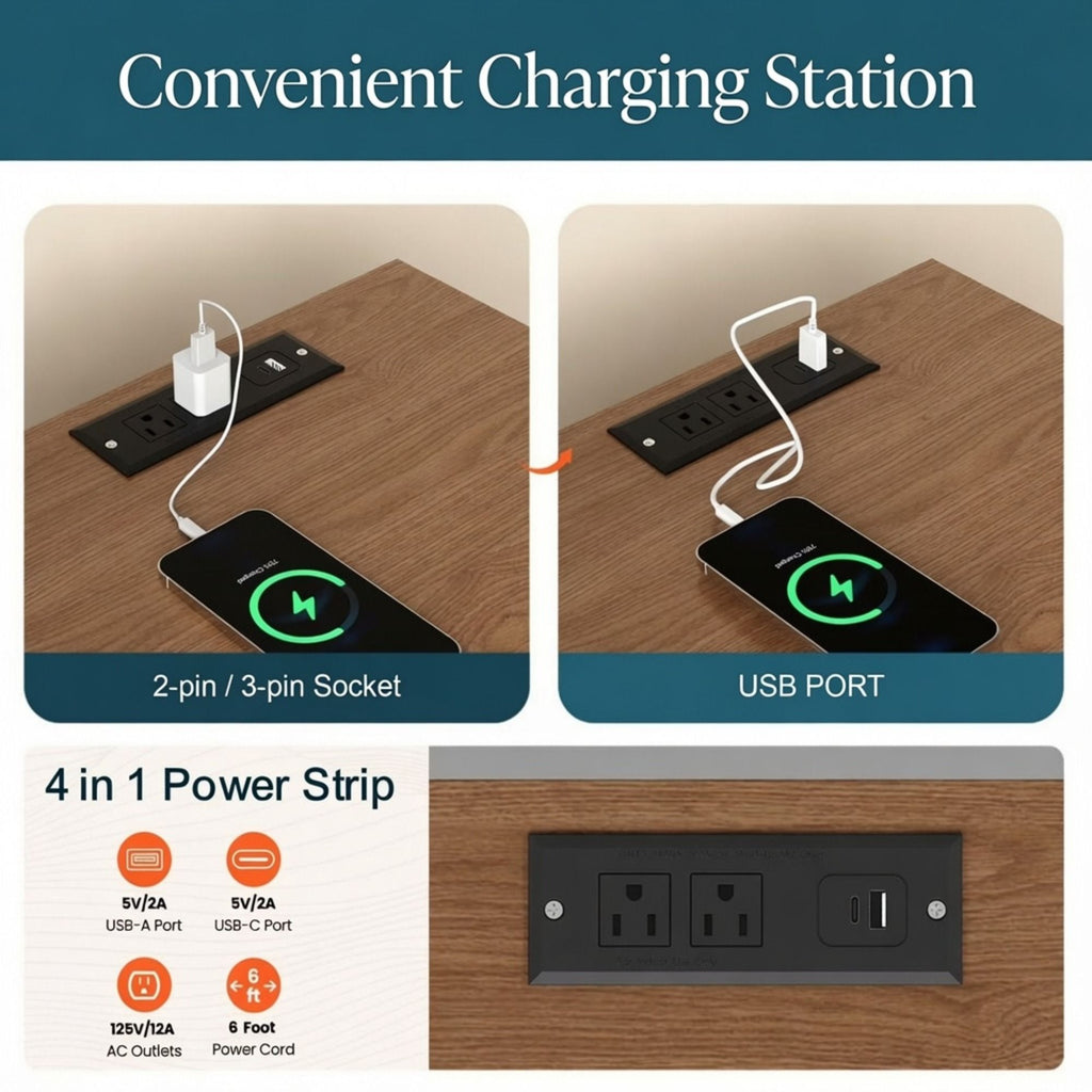 Nightstand With Charging Station & Storage