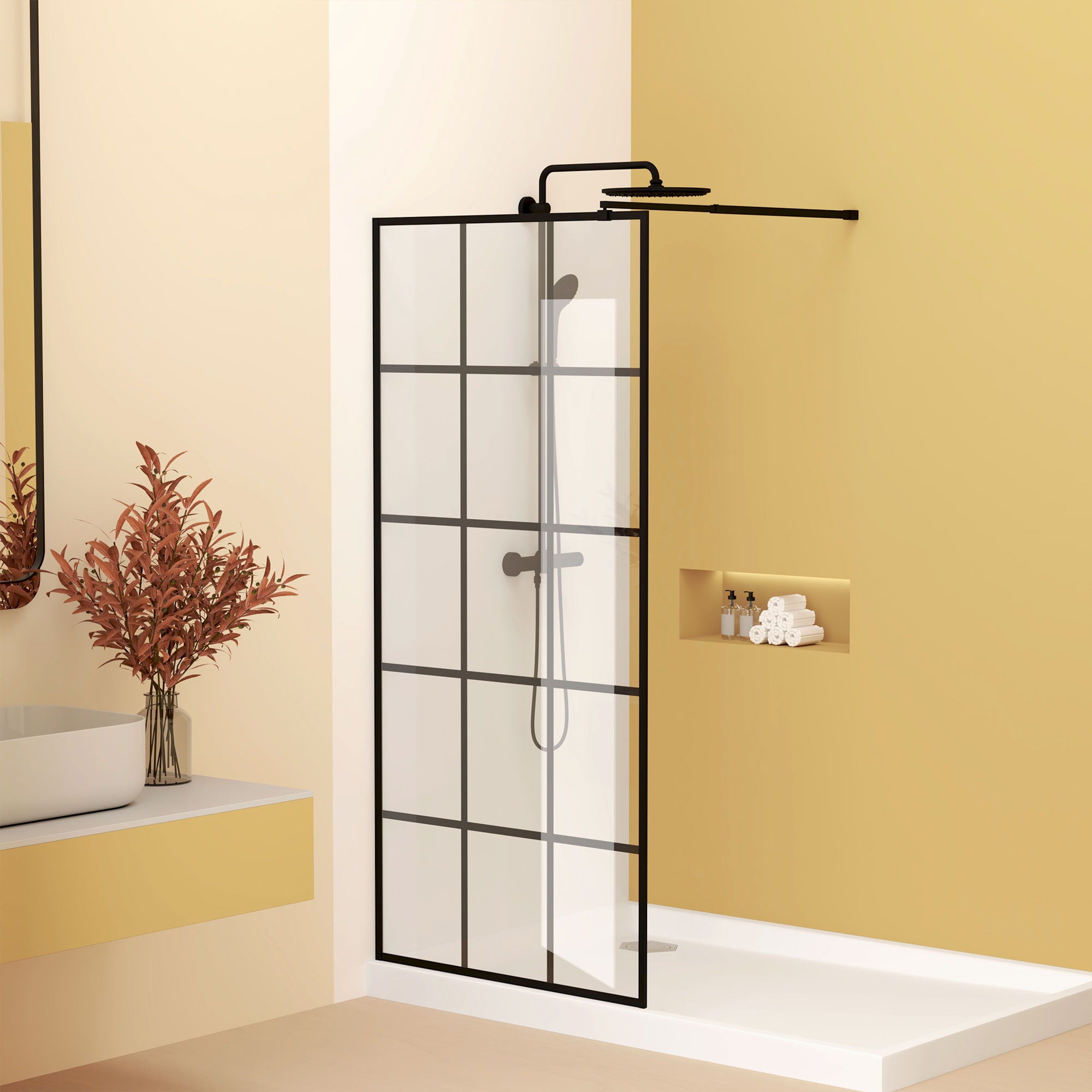 Framed Glass Shower Screen - Matte Black