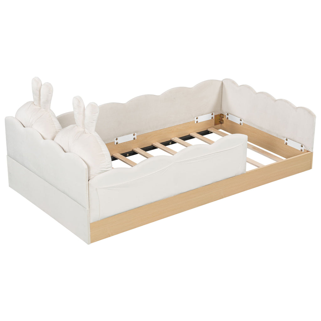 Platform Bed With Animal Pillows And Storage Bags