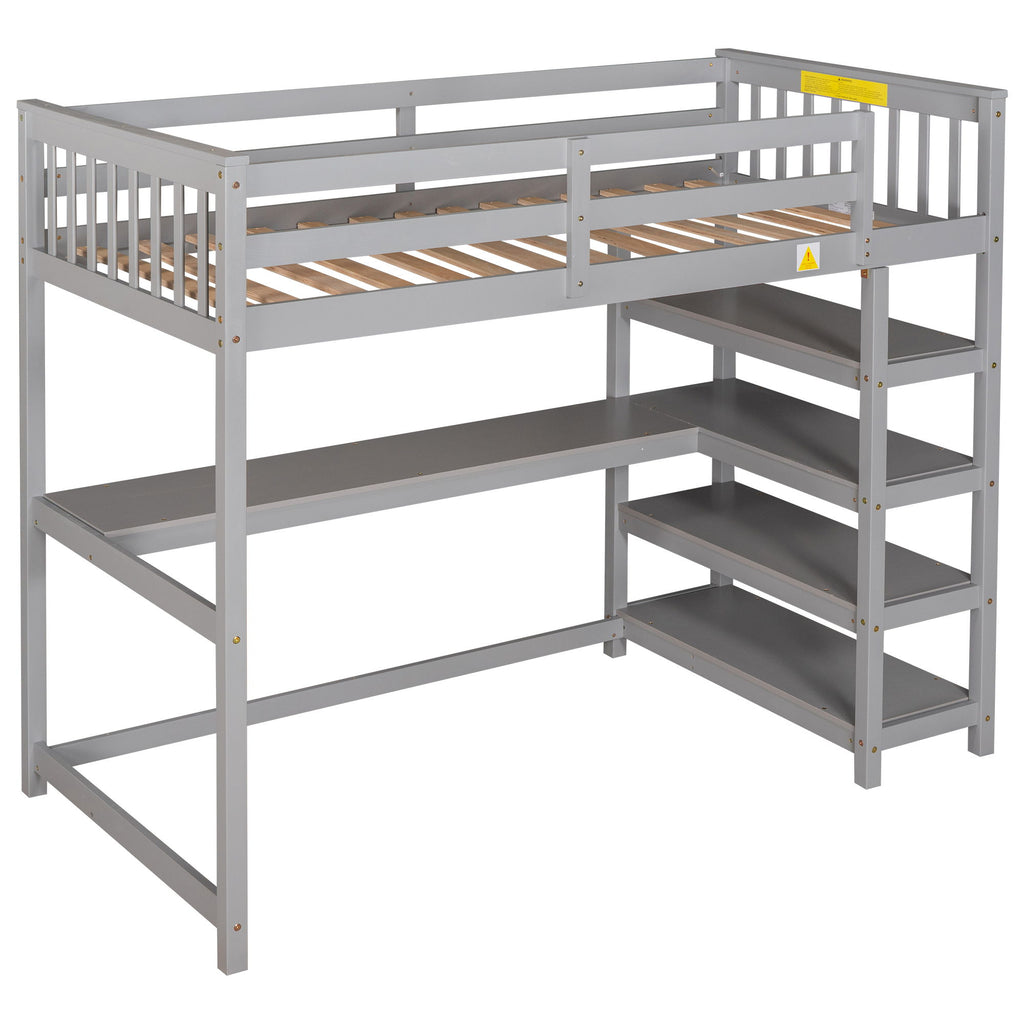 Loft Bed With Storage Shelves And Under Bed Desk