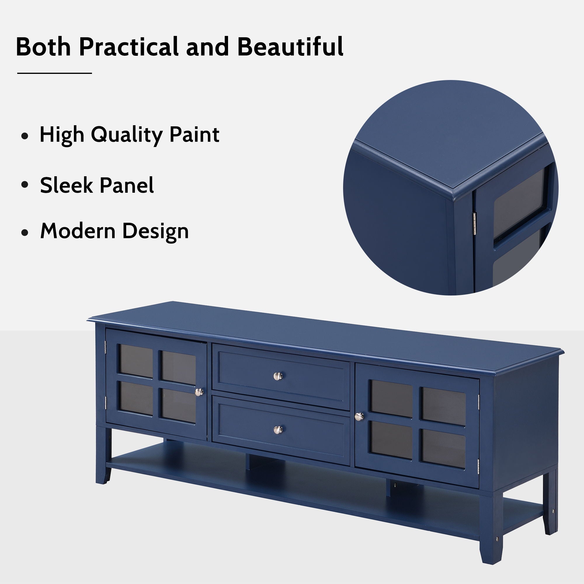 TV Stand, Entertainment Center With Dual Drawers And Hidden Storage, Cabinet With Soft Closing Doors And Sleek Panel Design