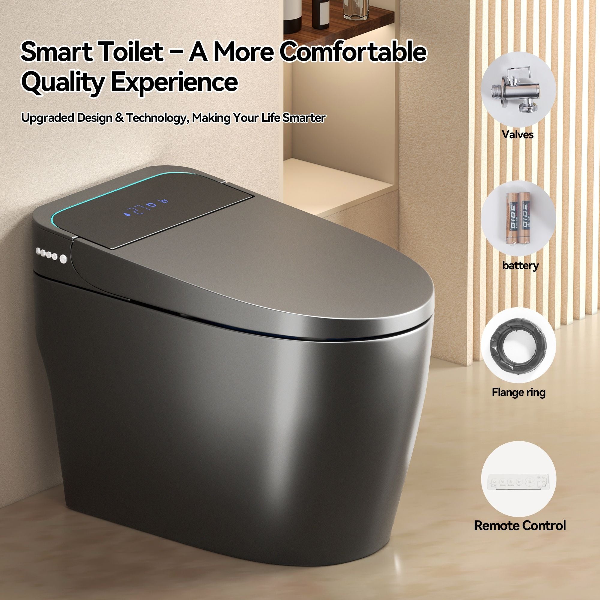 Smart Bidet Toilet With Auto Open / Close Seat