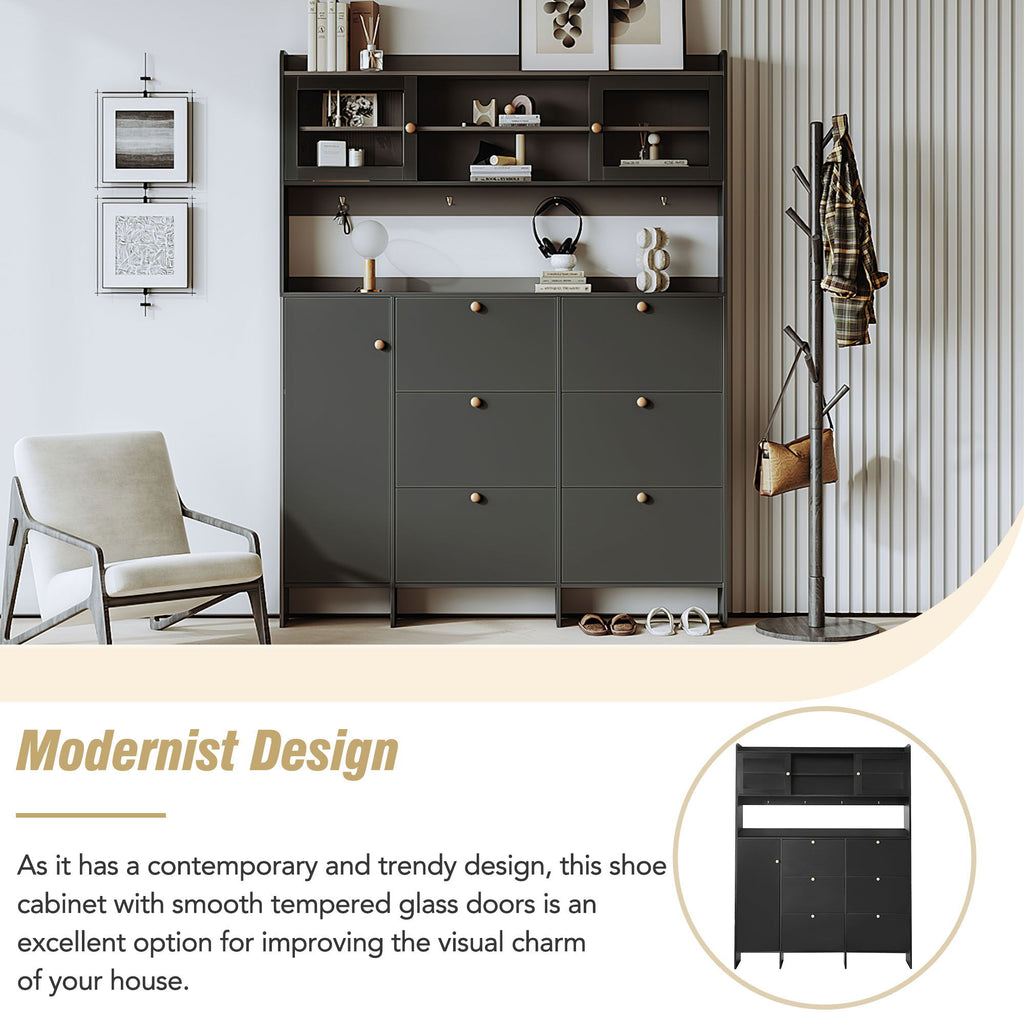 On Trend Multifunctional Tipping Bucket Shoe Cabinet With Storage Shelf & 6 Flip Drawers