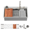 33" Stainless Steel Single Bowl Kitchen Sink With Waterfall Flow