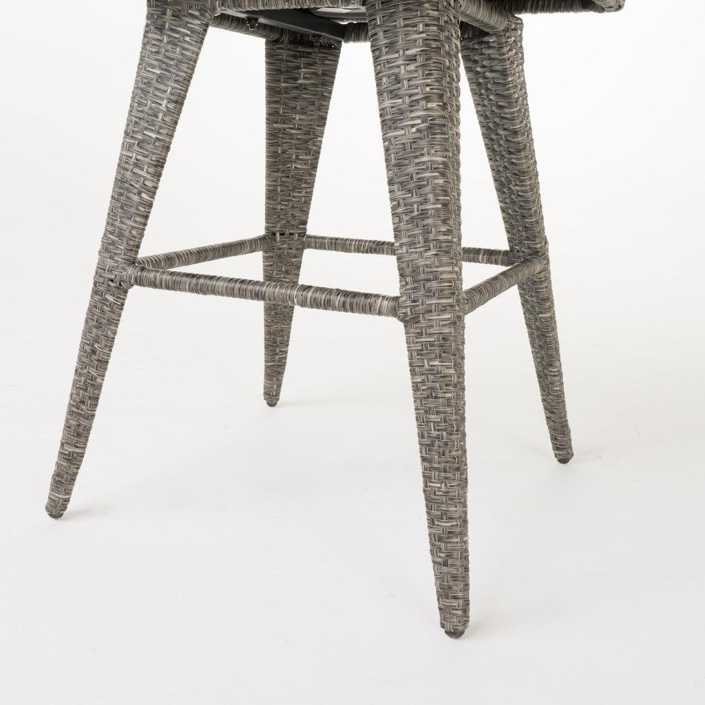 Outdoor Rattan Swivel Barstool With Water Resistant Cushion - Mixed Black / Dark Gray