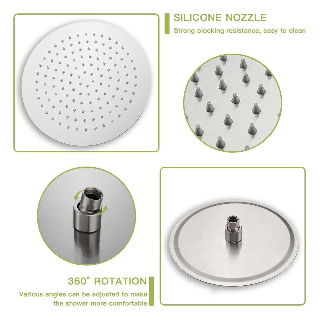 10" Round Rain Shower Head System With Waterfall Tub Spout, Wall Mounted, Stainless Steel