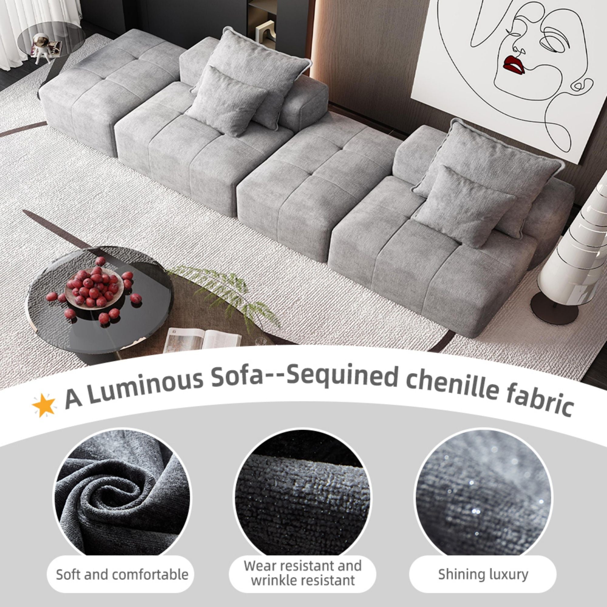 Modern Oversized, Modular Sectional Sofa With Pillows