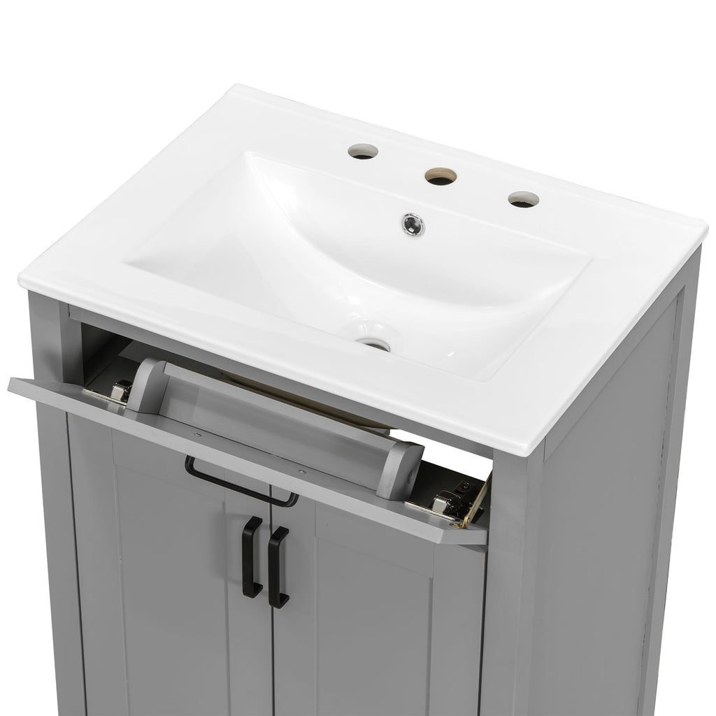 Bathroom Vanity With Ceramic Sink, Soft Close Doors, Flip Drawer, Double Layer Door Shelves