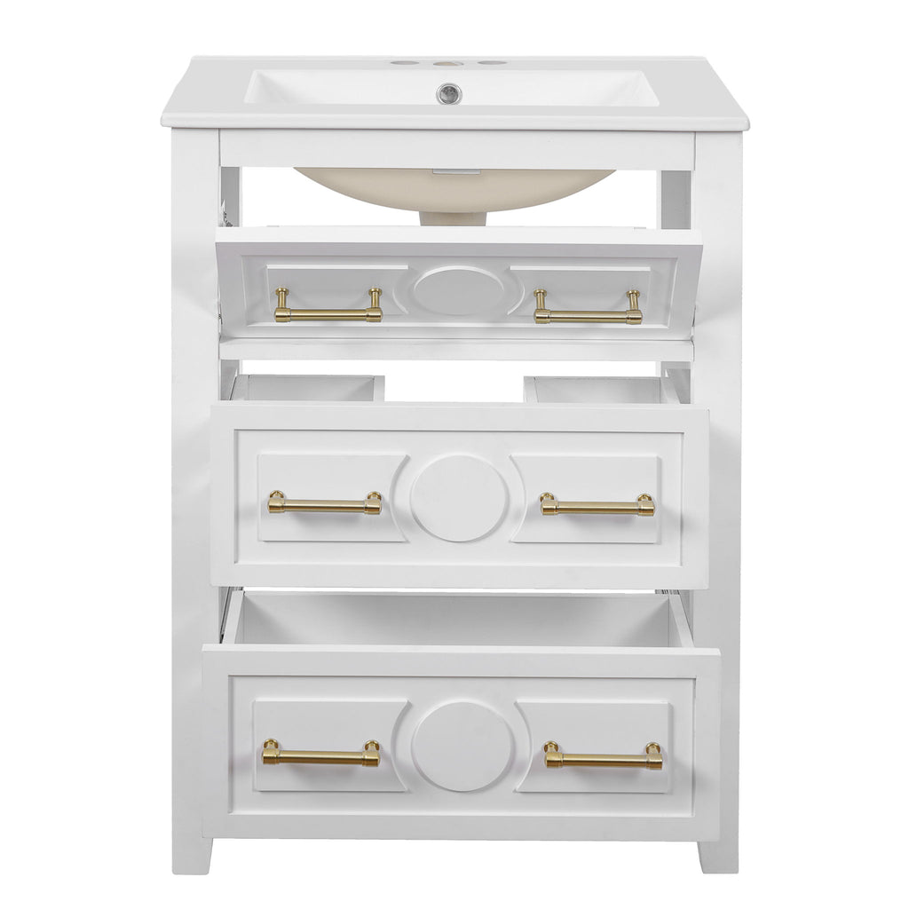 Bathroom Vanity With Sink, Free Standing Single Set, 3 Drawer Storage Cabinet