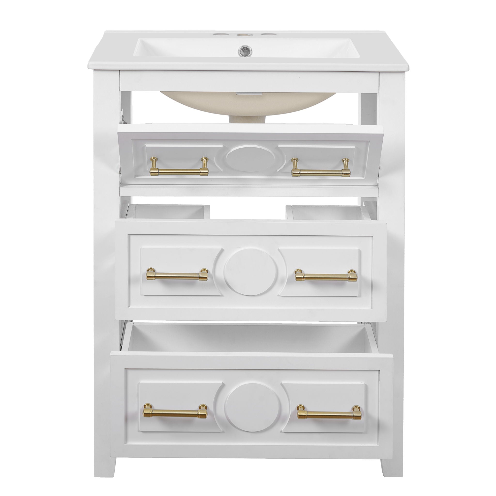Bathroom Vanity With Sink, Free Standing Single Set, 3 Drawer Storage Cabinet