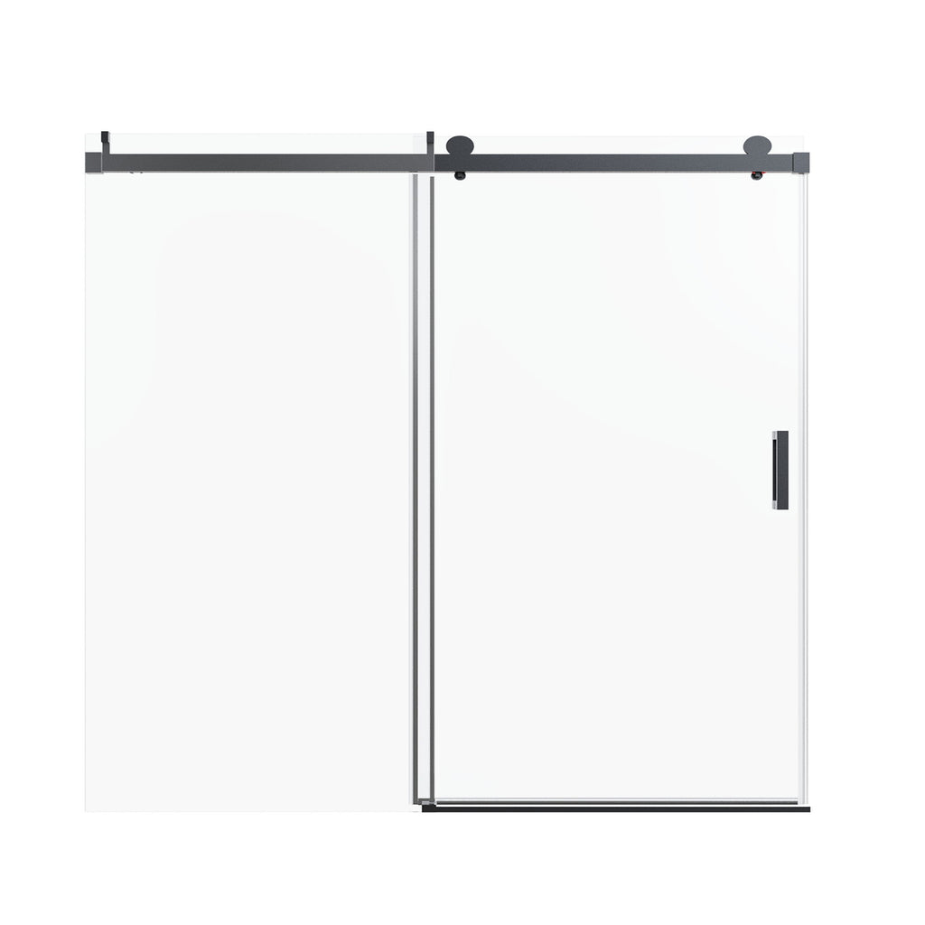 Frameless Single Sliding Soft Close Shower Doors, 3 / 8" Tempered Glass Reversible Installatio