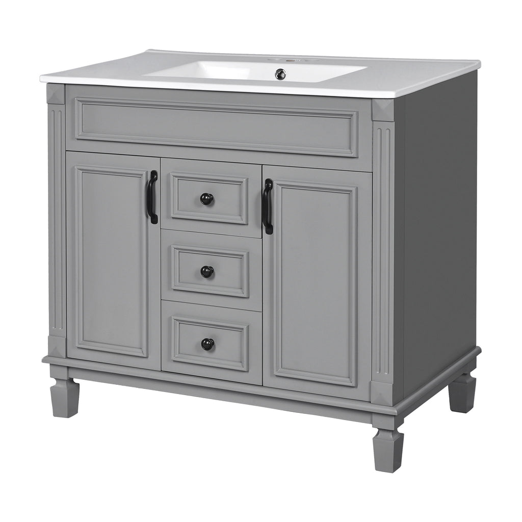 Bathroom Vanity With Top Sink, Mirror Cabinet, 2 Soft Closing Doors & 2 Drawers