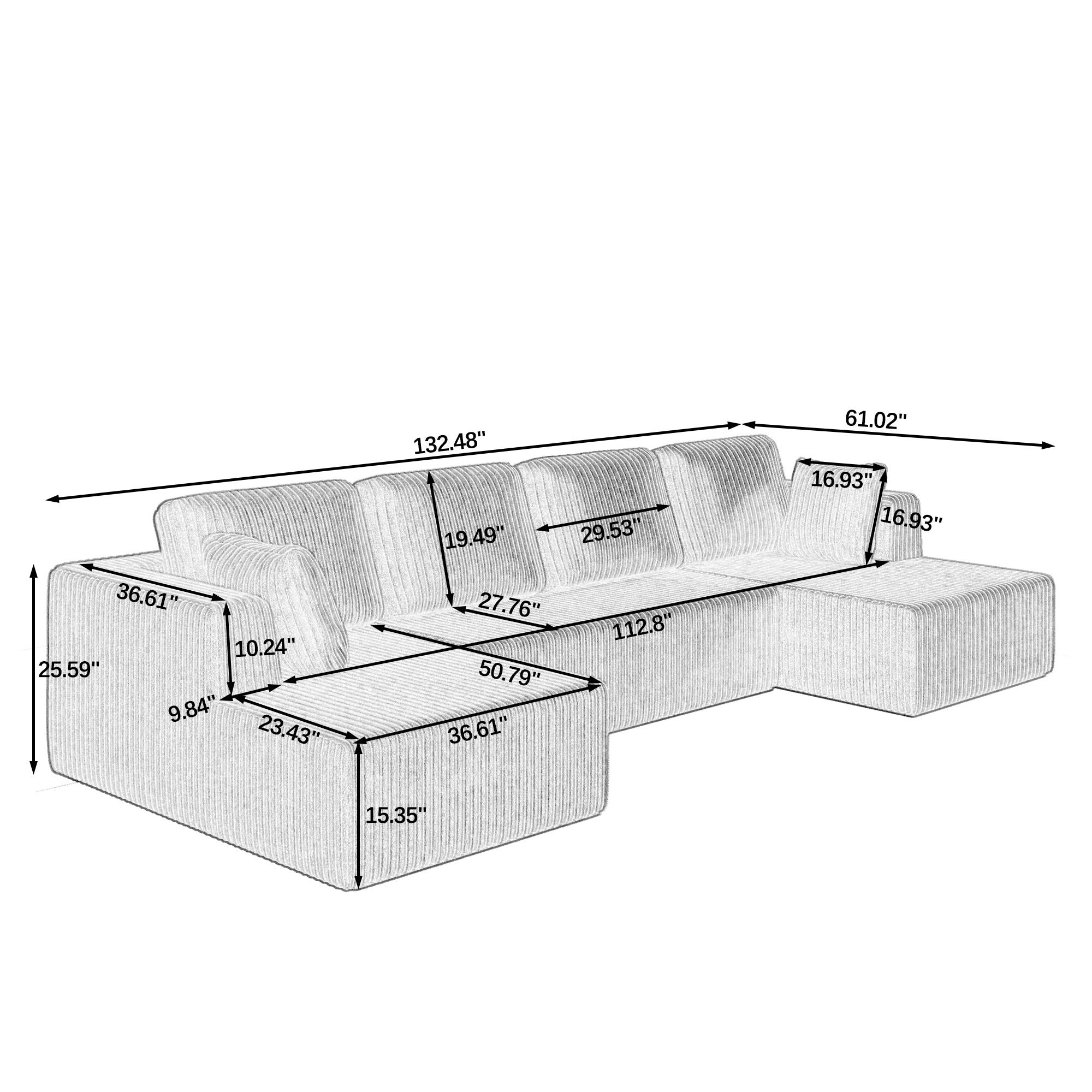 Modern Minimalist U - Shape Modular Sectional Sofa